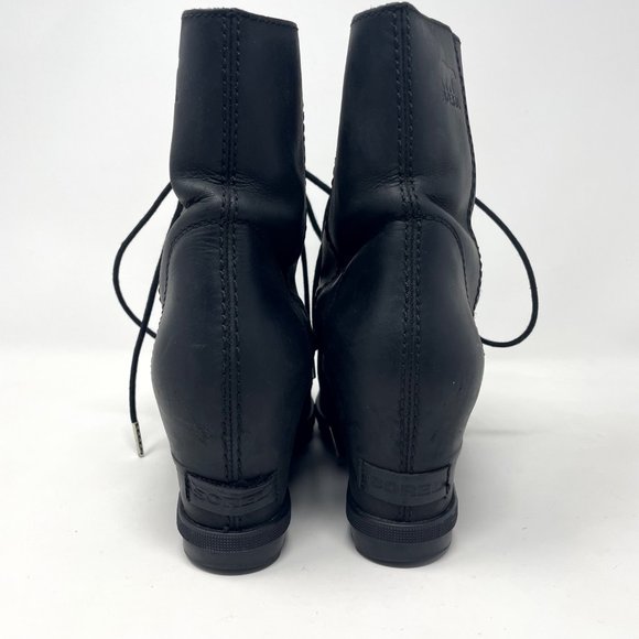 Sorel Womens Black Leather Wedge Heel Lace Up Boots - Picture 4 of 10